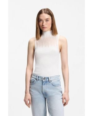 HUGO Knitted Top With Sheer Section - Blue