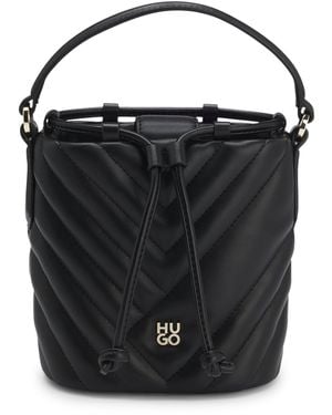 HUGO Bucket Bag Van Doorgestikt Imitatieleer Met Tweedelig Logo - Zwart