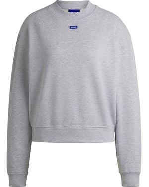 HUGO Cotton-Terry Sweatshirt With Logo Badge - Grey