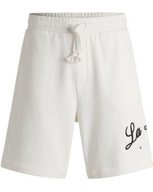 HUGO Shorts Van Katoenen Badstof Met Logo-Artwork - Wit