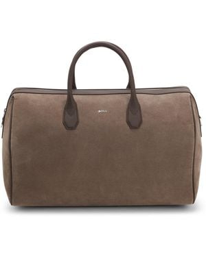 BOSS Weekender Aus Recyceltem Veloursleder Mit Metallenem Logo-Schriftzug - Braun