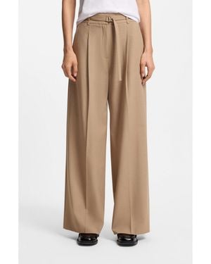 HUGO Pleat-Front Trousers With Buckled Belt - Natural