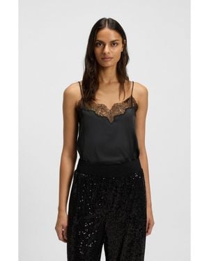 BOSS Satin Camisole With Lace Details - Black