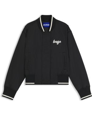 HUGO Cazadora Bomber De Estilo Universitario En Satén Con Acolchado Para Mayor Comodidad - Negro