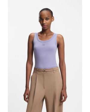 HUGO Cotton-Blend Tank Top With Stacked-Logo Embroidery - Blue