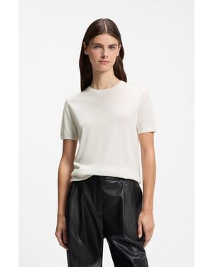 HUGO Wool-Blend Short-Sleeved Jumper With Stacked-Logo Embroidery - White