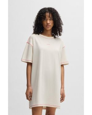 HUGO Stretch-Cotton Nightdress With Contrast Logo - White