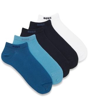BOSS Fünfer-Pack Sneakers-Socken Aus Baumwoll-Mix Mit Branding - Blau