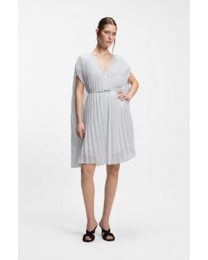 BOSS Layered Plissé Dress With Cape - White