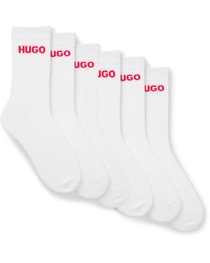 HUGO Lot de six paires de chaussettes mi-mollet à logo - Blanc