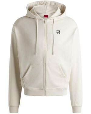 HUGO Cotton-Terry Zip-Up Hoodie With Stacked Logo - White