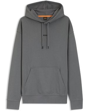 BOSS Fleece-Hoodie Aus Baumwoll-Terry Mit Kontrastfarbenem Logo - Grau