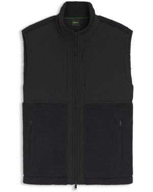 BOSS Teddy-Fleece-Weste Mit Kontrast-Einsätzen Und Logo - Schwarz