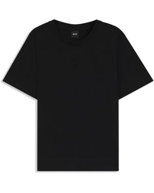 BOSS Mercerised-Cotton T-Shirt With Double B Monogram - Black