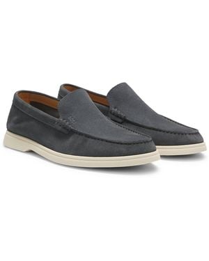 BOSS Suede Loafers With Deed Logo - Grey
