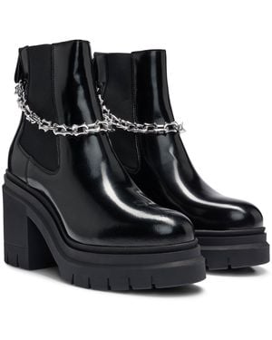 HUGO X Bella Poarch Leather Chelsea Boots With Trim - Black