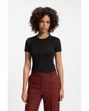 HUGO Cotton-Blend Slim-Fit T-Shirt With Embroidered Logo - Black