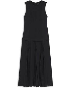 BOSS Ärmelloses Kleid Aus Krepp Mit Plissee-Rock - Schwarz