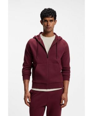 BOSS Stretch-Cotton Zip-Up Hoodie With Puffed Logo - Red
