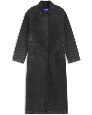 HUGO Trenchcoat Aus Schwarz Gewaschenem Denim Mit Nadelstreifen