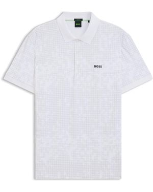BOSS Poloshirt Van Stretchkatoen Met All-Over Print - Wit