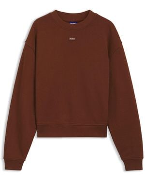 HUGO Cotton-Terry Sweatshirt With Logo Badge - Brown