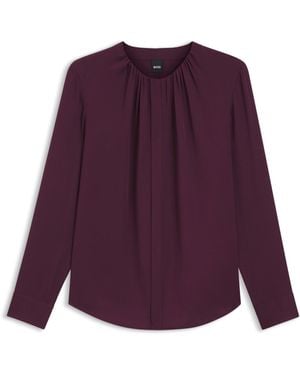 BOSS Kragenlose Regular-Fit Bluse Aus Stretch-Seide - Lila
