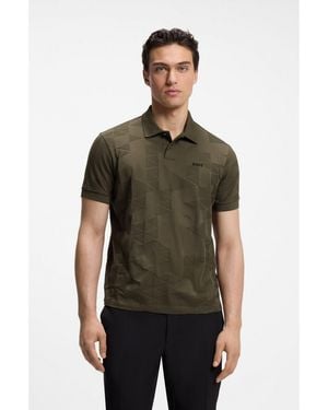 BOSS Regular-Fit Cotton Knit Polo With 3D Jacquard Design - Green