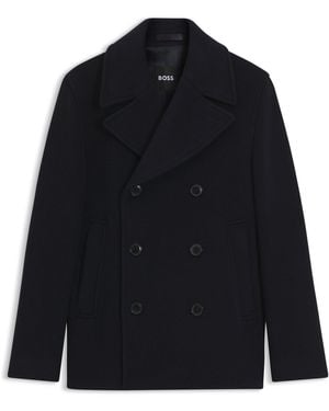 BOSS Manteau Croisé Slim En Laine Mélangée - Bleu