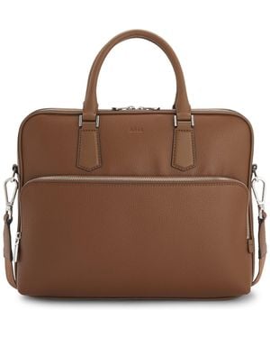 BOSS Grained Italian-Leather Document Case With Emed Logo - Brown