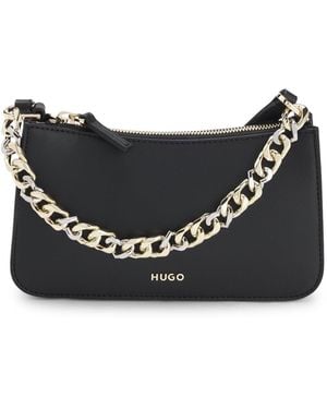 HUGO Faux-Leather Crossbody Bag With Decorative Chain - Black