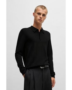 HUGO Slim-Fit Knit Polo With Concealed Placket - Black