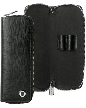 BOSS Textured-Leather Zipped Pen Pouch With Branded Hardware - Blue