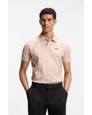 BOSS Regular-Fit Cotton Knit Polo With 3D Jacquard Design - Black