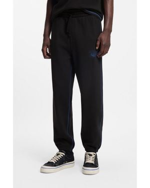 HUGO Cotton-Terry Tracksuit Bottoms With Logo And Contrast Stitching - Black