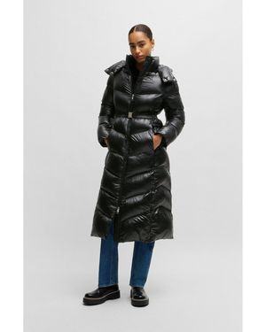 BOSS Water-Repellent Puffer Jacket With Logo Belt - Black