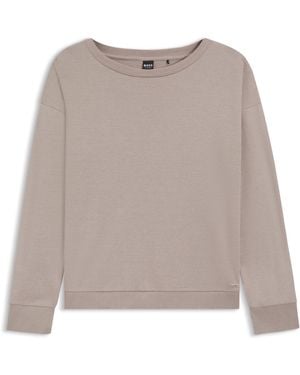 BOSS Sweatshirt Aus Meliertem Jersey Mit U-Boot-Ausschnitt Und Logo-Applikation - Natur
