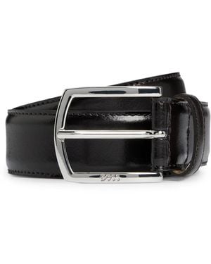 BOSS Italian-Leather Belt With Angled Buckle - Black