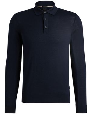BOSS Gebreide Polotrui Met Lange Mouwen Van Italiaanse Scheerwol - Blauw