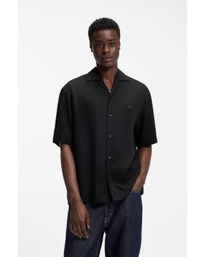 HUGO Oversized-Fit Shirt With Stacked-Logo Trim - Black