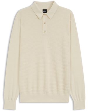 BOSS Gebreide Polo Van Een Wolmix Met Verschillende Structuren - Naturel