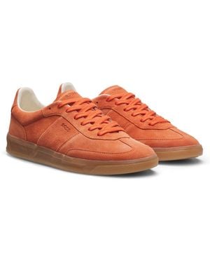BOSS Suede Lace-Up Trainers With Logo Detail - Orange