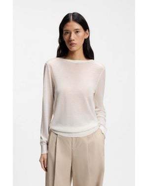 BOSS Knitted Cardigan With Rear Button Closure - Natural