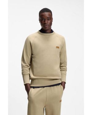 HUGO Cotton-Terry Sweatshirt With Logo Badge - Natural