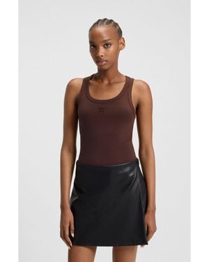 HUGO Ribbed Cotton-Blend Tank Top With Embroidered Stacked Logo - Brown