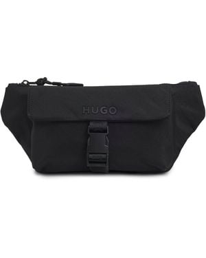 HUGO BOSS｜ (Matte-twill belt bag with double flap pocke HUGO - Matte-twill belt bag with double flap pockets - Black