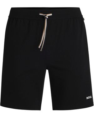 BOSS Pyjamashorts Van Stretchkatoen Met Logoprint - Zwart