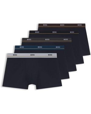 BOSS Paquete De Cinco Calzoncillos De Algodón Elástico Con Logos En La Cintura - Azul