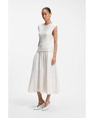 BOSS Structured-Jersey Dress With Poplin Skirt - White