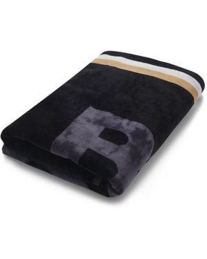 BOSS Cotton Velvet-Jacquard Beach Towel With Logo - Black